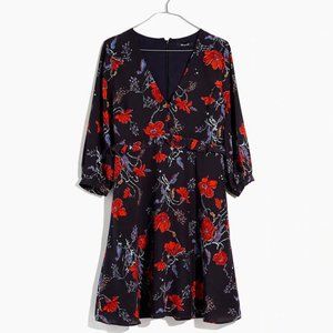 Madewell Silk Mini Ruffle Dress with Poppies
